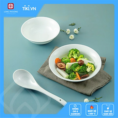 Combo tô choãng 8" kèm muôi cong sứ Long Phương 