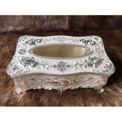 Hộp đựng giấy ăn mạ vàng trang trí hoa văn tinh xảo mang tính nghệ thuật cao phong cách cổ điển Châu Âu Shop giao mầu vàng