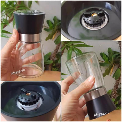 Lọ xay tiêu cầm tay siêu nhanh chỉnh được xay lớn hoặc nhuyễn bằng thủy tinh dày dặn/ Hủ đựng tiêu, xay muối có nắp đậy
