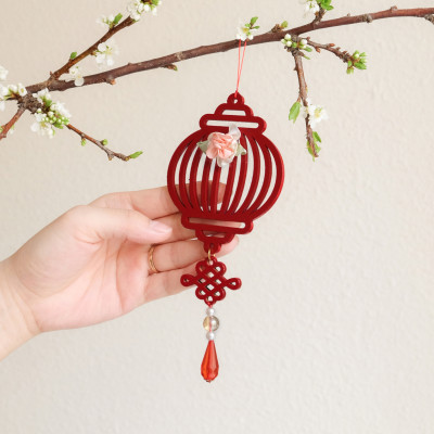 Bộ 11 dây treo trang trí Tết, phụ kiện handmade bằng gỗ sơn đỏ sang trọng , treo Mai, Đào, Lan- COMBO MIX11