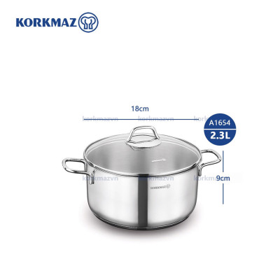 Nồi inox 18/10 Korkmaz Perla 2.3 lít - 18x9 cm