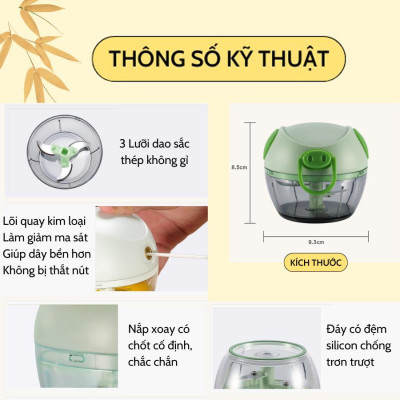 Máy Xay Mini Đa Năng 3 Lưỡi Dao Hình Con Heo - Máy Xay Tỏi Ớt Đa Năng Tiện Lợi Dây Rút Dung Tích 180ml