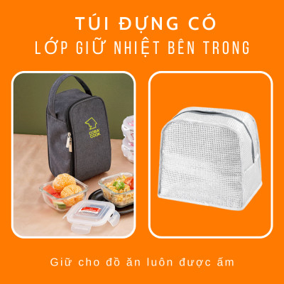Xả Kho Bộ Túi Hộp Cơm Thủy Tinh Giữ Nhiệt Cao Cấp COBACOOK