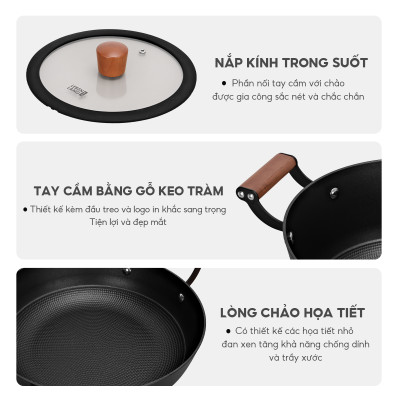 Nồi gang chống dính đa năng Lebenlang LBL2526, size 28, 5.6L, nắp kính tay cầm gỗ dùng mọi loại bếp - hàng chính hãng