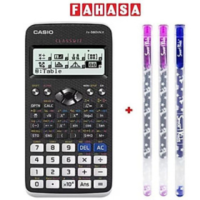 Máy Tính Casio FX 580 VN X - Màu Đen - Tặng Kèm 3 Bút Gel G01 0.5 mm (2 Mực Tím + 1 Mực Xanh)