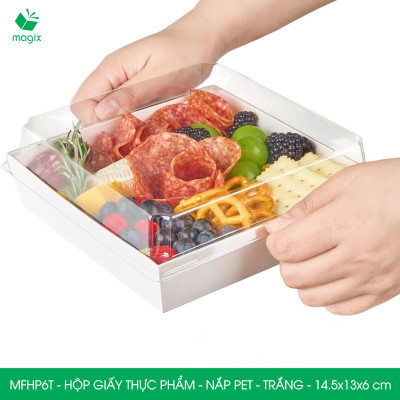 MFHP6T - 14.5x13x6 cm - 50 hộp giấy nắp PET kraft trắng đựng thực phẩm, thức ăn mang đi