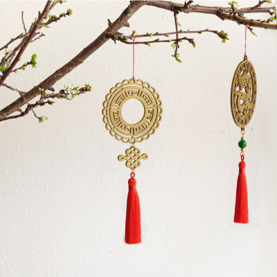 Bộ 11 dây treo trang trí Tết, phụ kiện handmade bằng gỗ sơn đỏ sang trọng , treo Mai, Đào, Lan- COMBO MIX11