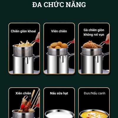 Nồi Chiên Ngập Dầu Mini, Bộ Nồi Chiên Kèm Rổ Chiên Dày Dặn, Tiết Kiệm Dầu, Phù Hợp Với Nhiều Loại Bếp - Hàng Chính Hãng
