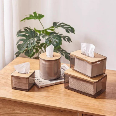 HỘP ĐỰNG GIẤY ĂN NHỰA MIKA TRONG SUỐT NẮP GỖ TRE PHONG CÁCH BẮC ÂU