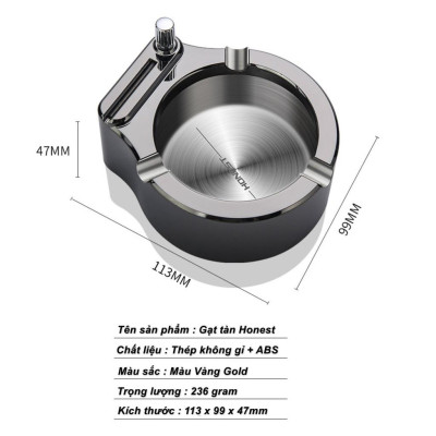 Gạt Tàn HONEST GOLDEN ASHTRAY Gạt tàn có quẹt lửa (bật lửa) Cao Cấp