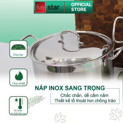Nồi Fivestar Nắp Inox - Tặng 5 Muỗng Ăn Inox - Bạc
