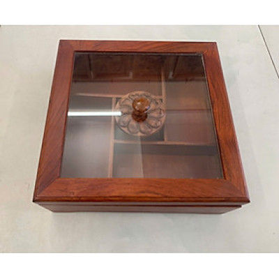 Khay Đựng Mứt Tết Bánh Kẹo  Vuông 5 Ngăn Gỗ Gõ Tự Nhiên-DAICAT - Hình lục giác Chữ Phúc Lộc Thọ