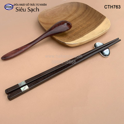 Đũa Nhật gỗ trắc đầu khảm xà cừ ốc biển (10 đôi) đũa xuất Nhật - gỗ tự nhiên siêu sạch - an toàn cho sức khỏe - CTH763 - Chopstick of HAHANCO