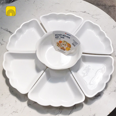 Bộ Bát Đĩa Hoa Mặt Trời 6811 Loại Bé Việt Nhật Nhựa PP Màu Trắng Dùng Để Bày Đồ Cúng