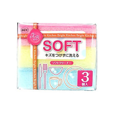 Set 03 miếng mút rửa chén bát Ohe, mút có độ bông xốp, tạo bọt tốt và thoát nước tuyệt vời- nội địa Nhật Bản