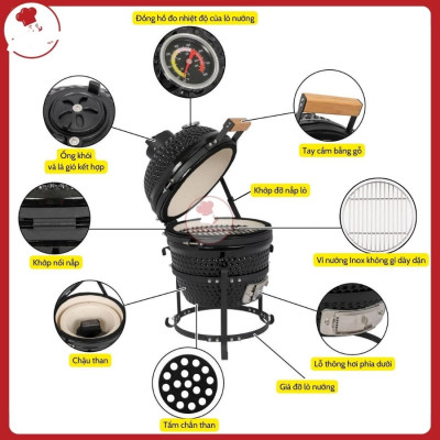 Lò nướng gốm than xông khói Kamado 12.6inch Hàng chính hãng