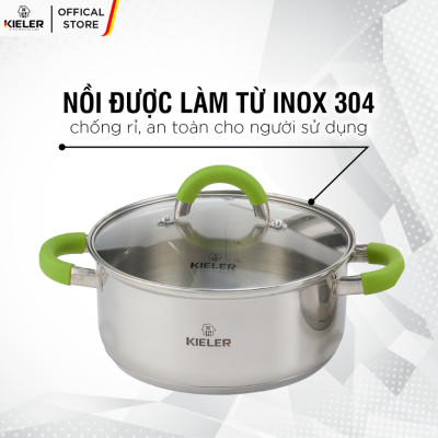 Nồi Inox 5 đáy KIELER đáy từ 22cm nấu nhanh, tiết kiệm điện, có 2 lớp chống dính Whitford ít bám dầu mỡ RW1003-22 - Hàng Chính Hãng