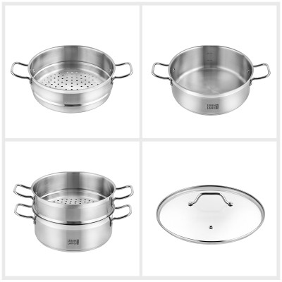 Xửng hấp 2 tầng Lebenlang LBL2537 và LBL2538, size 26, 28cm, vung kính, dùng cho mọi loại bếp - hàng chính hãng