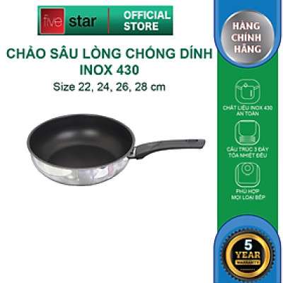 Chảo đáy từ chống dính sâu lòng cao cấp Fivestar inox 430 , tặng 5 muỗng ăn