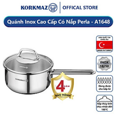 Quánh inox 18/10 Korkmaz Perla 1.6 lít có nắp - 16x8 cm
