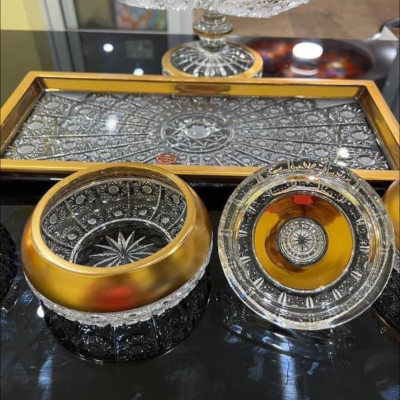 Đĩa pha lê mài mạ vàng BOHEMIA Hàng chính hãng