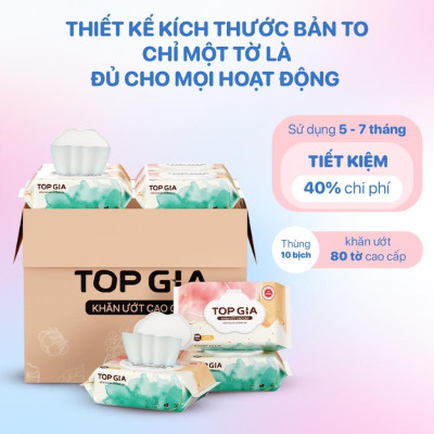 Thùng khăn ướt TopGia ban mai 80tờ mềm mại không mùi không chứa chất bảo quản,không chứa parabens