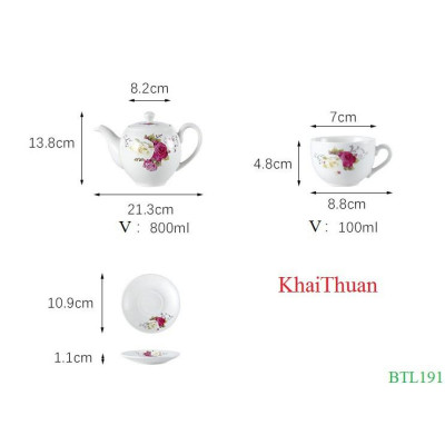 Bộ Ấm Chén Sứ Xương Leisute (Mẫu số 4)