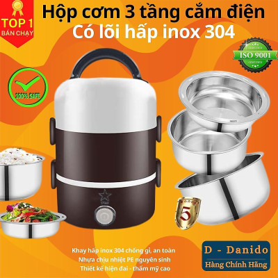 Bộ Hộp Cơm Giữ Nhiệt Văn Phòng Cao Cấp Cắm Điện inox 3 tầng - Hàng Chính Hãng