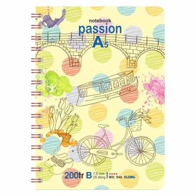 Sổ kẻ ngang lò xo kép Passion KLONG A5 200 trang 70/76; MS: 940