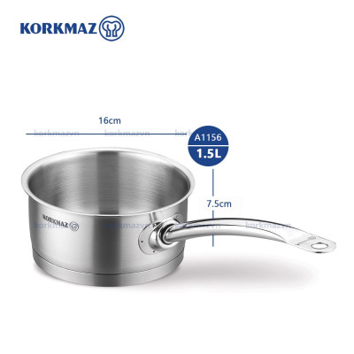 Quánh inox 18/10 Korkmaz Proline 1.5 lít không nắp - 16x7,5 cm