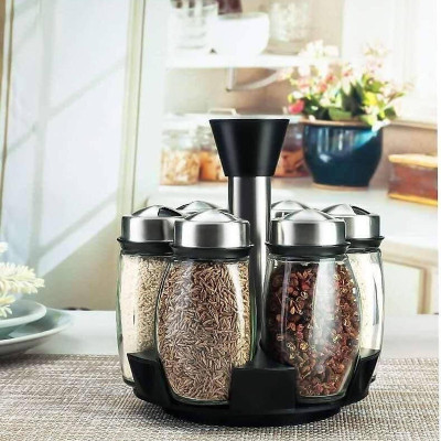 Bộ 6 Lọ Đựng Gia Vị Chất Liệu Thủy Tinh Kèm Đế Xoay 360 Tiện Lợi- TẠo Sang Trọng, Gọn Gàng Cho Căn Bếp