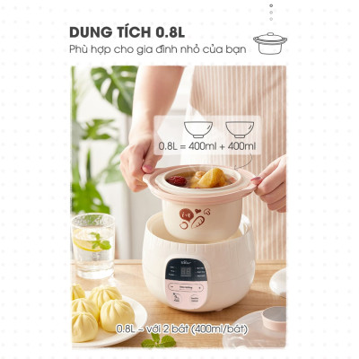 Nồi Ninh, Hấp, Nấu Cháo, Nấu Đồ Ăn Dặm Cho Bé 4 Trong 1 BEAR SUBE001 Có Lồng Hấp Dung Tích 0.8 L Công Suất 200W - Hàng Chính Hãng