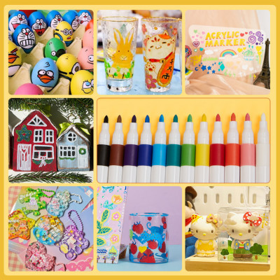 Bút Màu Acrylic Marker 12/24/36/48/ Màu Cao Cấp Bút Sơn Acrylic Chống Nước Vẽ Trên Mọi Chất Liệu Bề Mặt