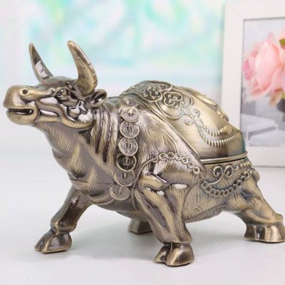 Gạt tàn hình trâu hợp kim đồng mới 4 màu tài lộc( tặng sét 4 cọ vệ sinh vòi ấm nội địa nhật )
