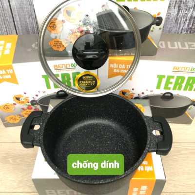 Nồi vân đá chống dính Bennix Terra size 18cm/20cm đáy từ vung kính