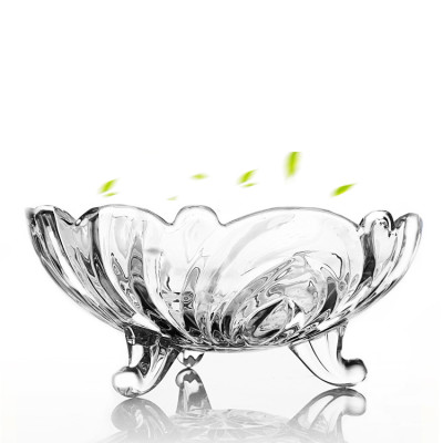 Khay bát thủy tinh pha lê ba chân trong suốt trưng bánh kẹo trái cây loại 24.2cm x 10.5cm