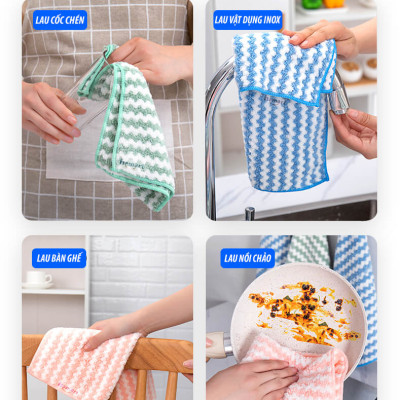 SET 3 Khăn Lau Đa Năng Nhà Bếp Siêu Thấm 25CM Microfiber Lau Cốc Chén Bàn Ghế Xe Hơi Tiện Lợi