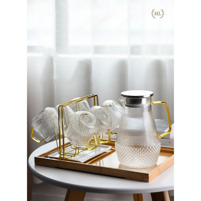 BỘ BÌNH CỐC BOROSILICATE SIÊU NHẸ - CHỊU NHIỆT - CƯỜNG LỰC | Bình cốc thuỷ tinh phong cách NORDIC vân kim cương (Mix Lẻ)