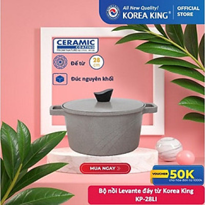 Nồi nấu Levante đáy từ Korea King KP-28LI(Nồi, nắp bằng nhôm đúc, phủ men chống dính Ceramic, Ø28cm)-Màu nâu