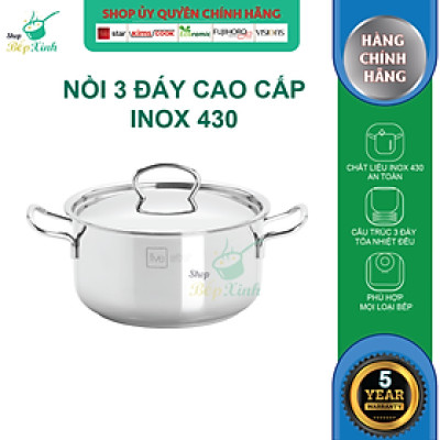 Nồi inox 3 đáy sandwich  FiveStar Standard nắp inox ( 16cm/18cm/ 20cm/24cm ),tặng 1 muỗng canh, dùng được mọi bếp