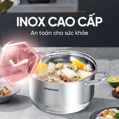 NỒI INOX 3 ĐÁY SUNHOUSE SHG301-28 - Hàng Chính Hãng