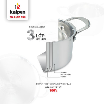 Nồi Inox 3 lớp đúc liền khối Kalpen Kazler 18cm dung tích 2.5L hàng Đức - Hàng chính hãng