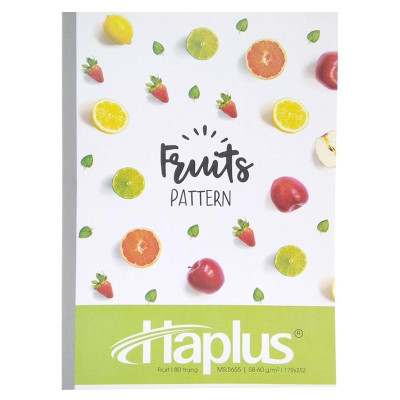 Combo 5 Tập Fruit Kẻ Ngang 80 Trang ĐL 58-60g/m2 - Haplus 5655 (Mẫu Màu Giao Ngẫu Nhiên)
