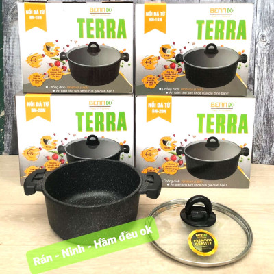 Nồi vân đá chống dính Bennix Terra size 18cm/20cm đáy từ vung kính