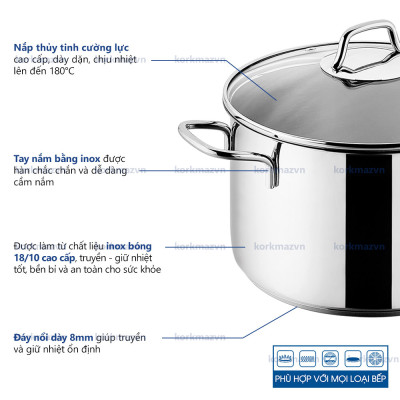 Nồi inox 18/10 Korkmaz Perla 3.5 lít - 20x11 cm