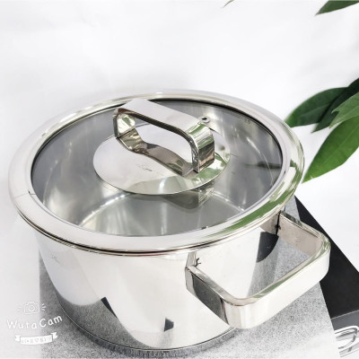 Nồi thân cao 3 đáy inox 304 Fivestar Plus bếp từ quai vuông nắp kính ( 16cm / 18cm / 20cm / 24cm ), tặng 5 muỗng ăn