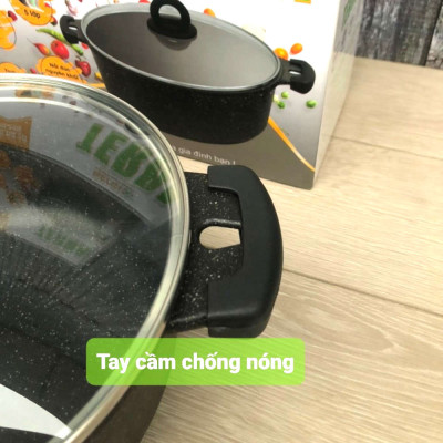 Nồi vân đá chống dính Bennix Terra size 18cm/20cm đáy từ vung kính