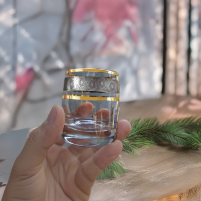 Bộ 6 ly uống rượu mạnh Tiệp khắc mạ platin vàng 24% 060 ml