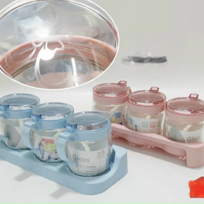 Bộ 3 hũ đựng gia vị thủy tinh nắp nhựa ( Giao màu nẫu nhiên ) - ANTH677