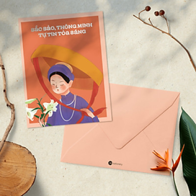 Thiệp mừng phụ nữ 8/3, 20/10, SDstationery Sắc Sảo Thông Minh, cô gái Bắc bộ, chữ nhật 14 x 10,8 cm